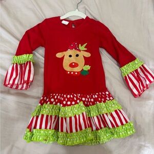 Festive Red and Green Reindeer Dress